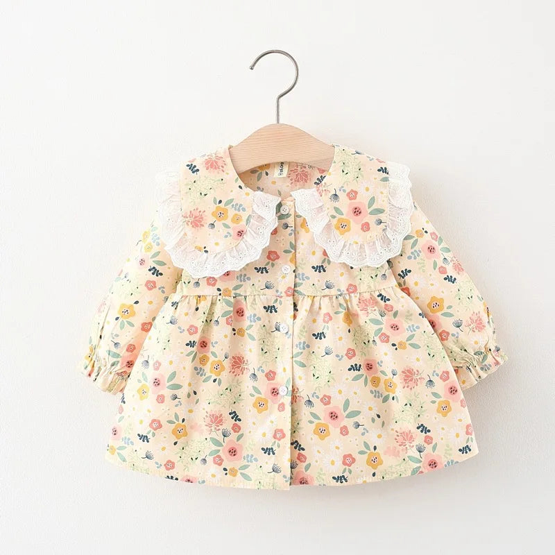 Toddler Girls' baby clothes spring autumn floral dresses costume for 1 2 year old girls baby clothing straight long sleeve dress