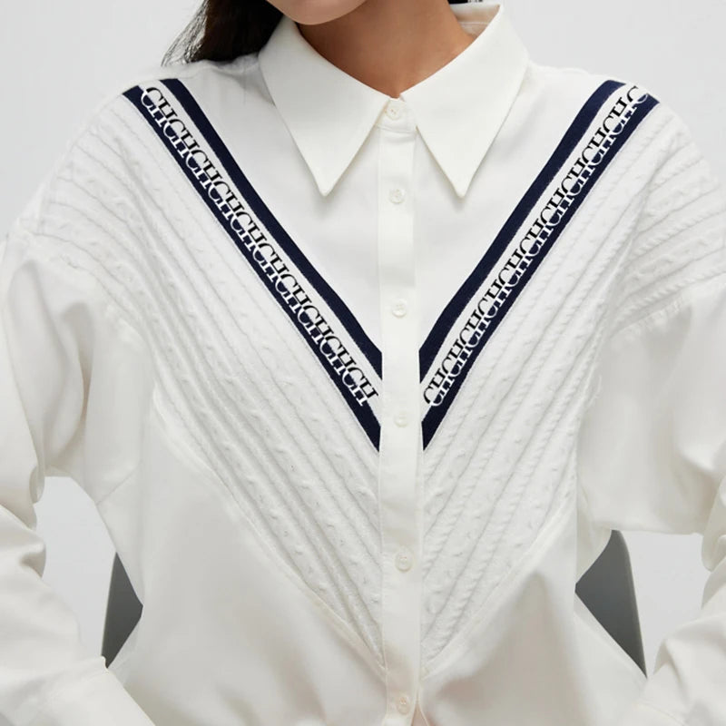 Women's Shirt High-End and Elegant Commuting Office Women's Shirt with Patchwork Stripes Loose Casual Ladies Fashion Shirts