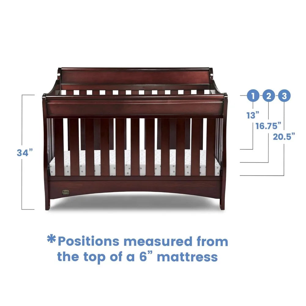 4-in-1 Convertible Baby Crib, Black Cherry Espresso