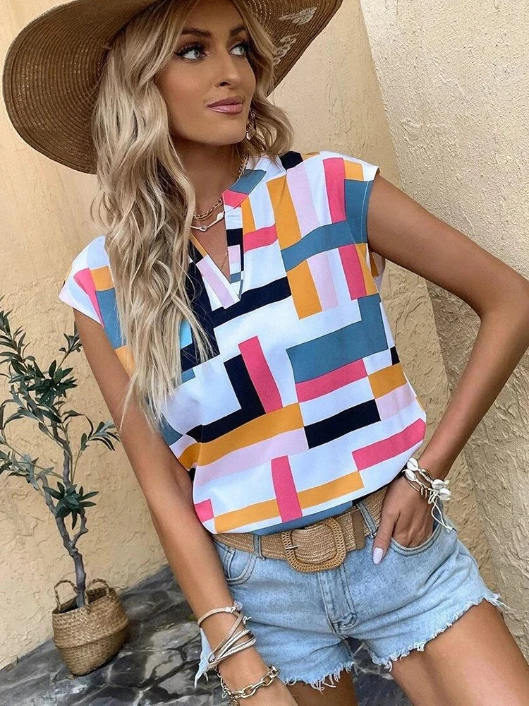 Women's Blouse Casual Short Sleeve Shirt Simple V Neck Tops Elegant Shirts And Blouses Deals Summer Youthful Woman Clothes 2025