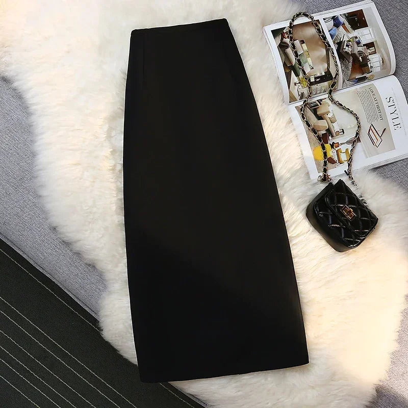 Fashion Elegant Formal Skirts Women Autumn New High Waist Drape Suit Long Brown Skirt Zipper Female