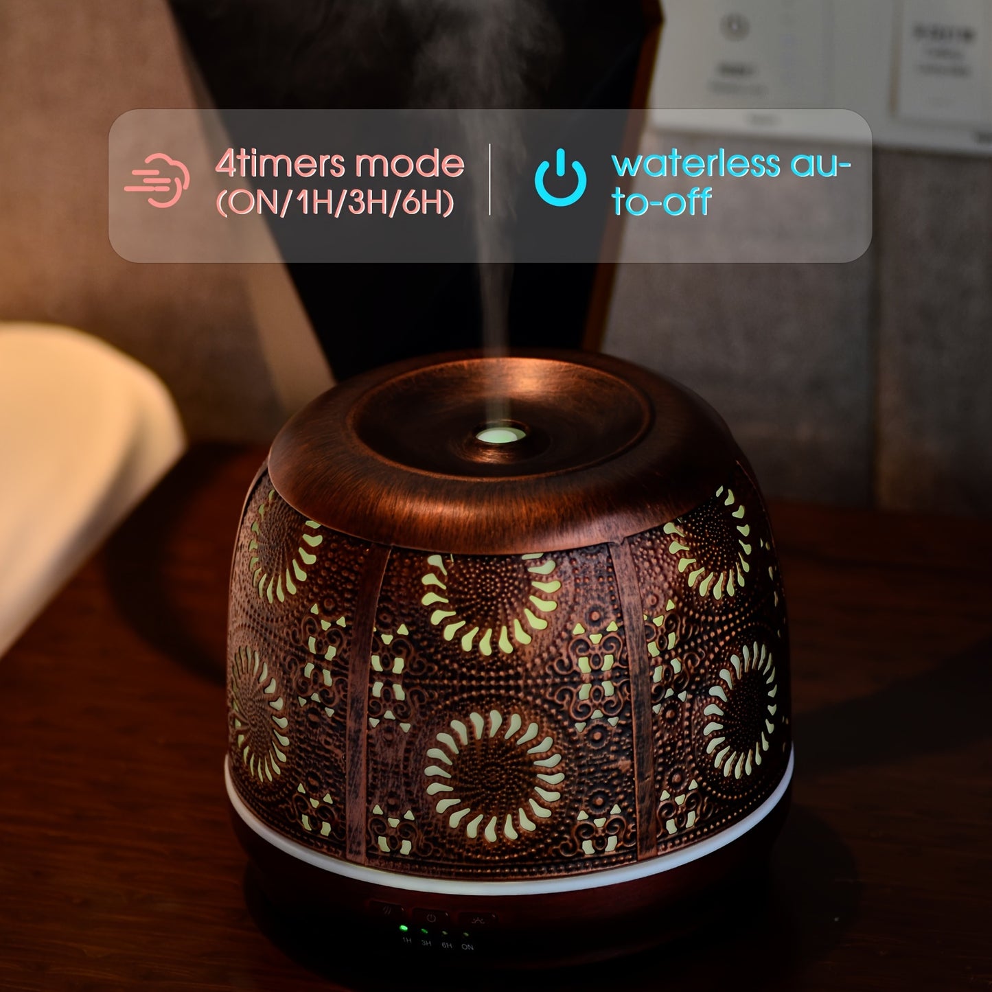 Large Essential Oil Aromatherapy Diffuser for Home Bedroom Metal Hollow Decorative Room Ultrasonic Air Scent Mist Aroma Diffuser 500ML Defusers