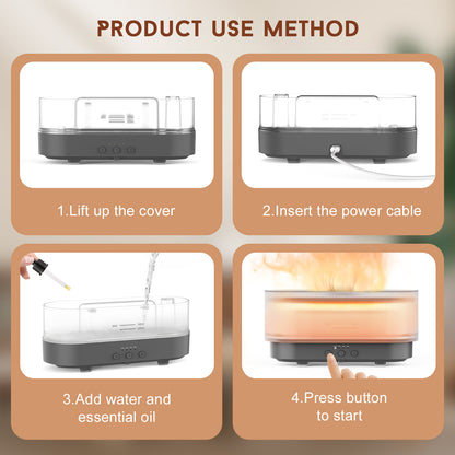 Sejoy Humidifier 300ml 6 Colors Mood Simulation Flame Light Aromatherapy Diffuser Super Quiet Auto Shut-Off Bedrooms Offices Liv