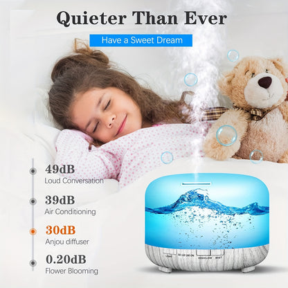 500ML Auto Shut Off Aroma Diffuser With 6 Bottle 10ML Essential Oil Set, Oil Set For Home Office Bedroom