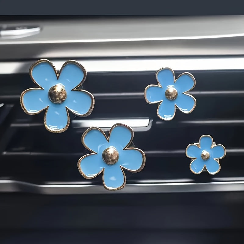 4pcs Set Cute Daisy Alloy Car Vent Clips with Scented Pads - Fresh Aroma Diffuser & Exhaust Decor Accessories