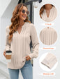 Blooming Jelly Women's Dressy Casual Blouses Business Work Chiffon Tops Trendy Long Sleeve V Neck Pleated Shirts 2024 Fall Outfits (Apricot, Large)