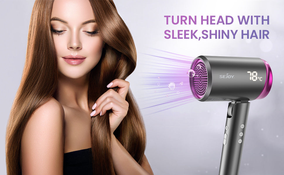 SEJOY Ionic Hair Dryers LED Display Anion Technology Portable Lightweight Blow Dryer Airflow Salon