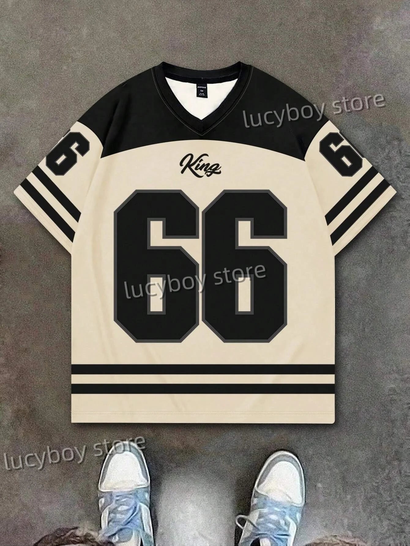 Men's 3D Numbers Printed Short Sleeve T Shirt Man V Neck Sportwear Brooklyn Racing Football Tee Vintage Casual Tops Men Clothes