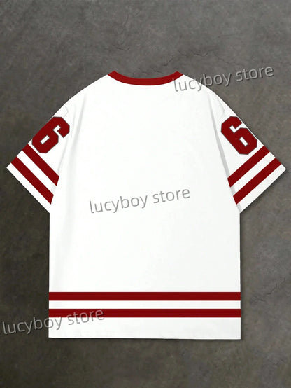 Men's 3D Numbers Printed Short Sleeve T Shirt Man V Neck Sportwear Brooklyn Racing Football Tee Vintage Casual Tops Men Clothes