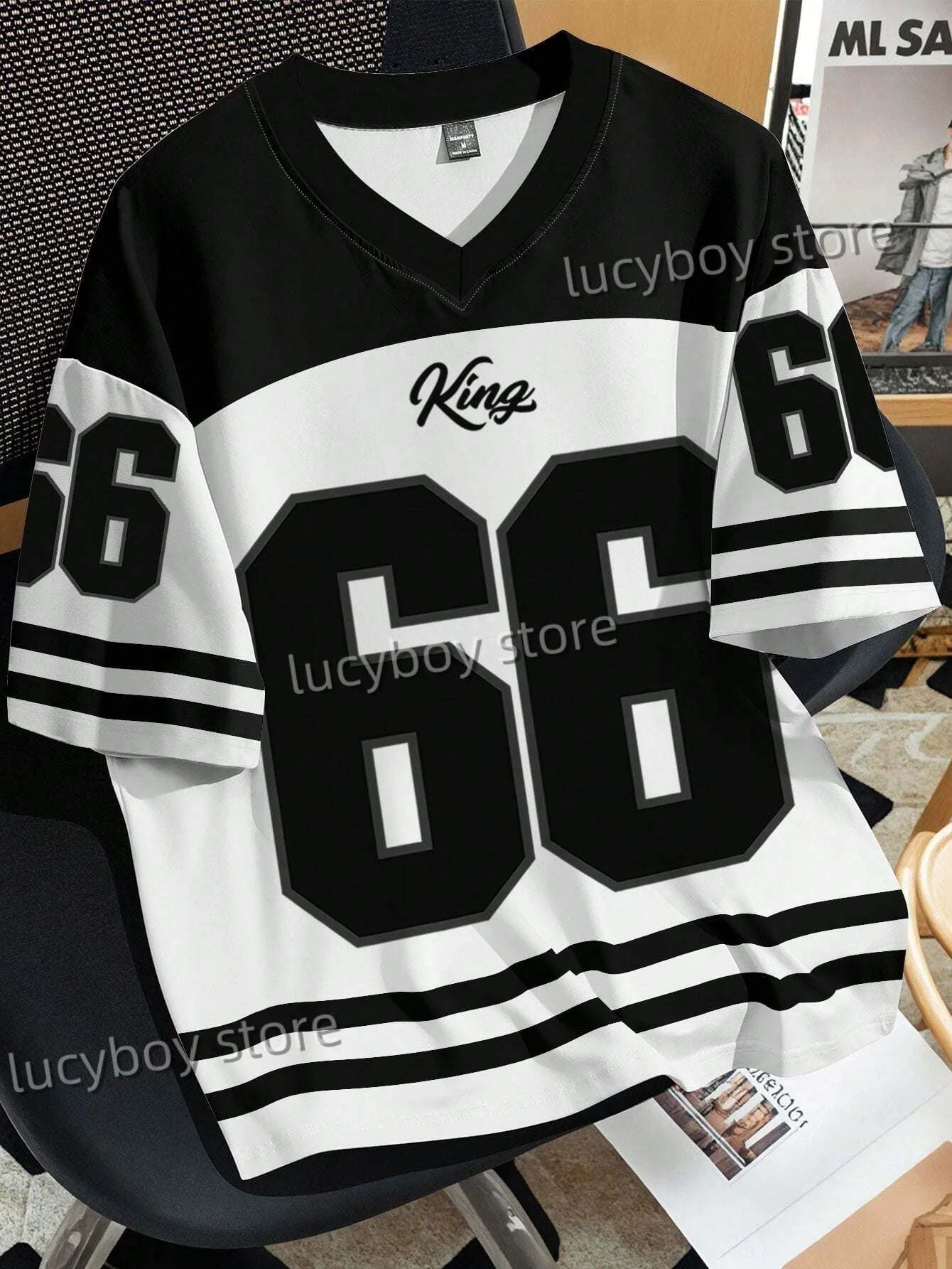 Men's 3D Numbers Printed Short Sleeve T Shirt Man V Neck Sportwear Brooklyn Racing Football Tee Vintage Casual Tops Men Clothes
