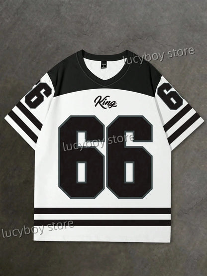Men's 3D Numbers Printed Short Sleeve T Shirt Man V Neck Sportwear Brooklyn Racing Football Tee Vintage Casual Tops Men Clothes
