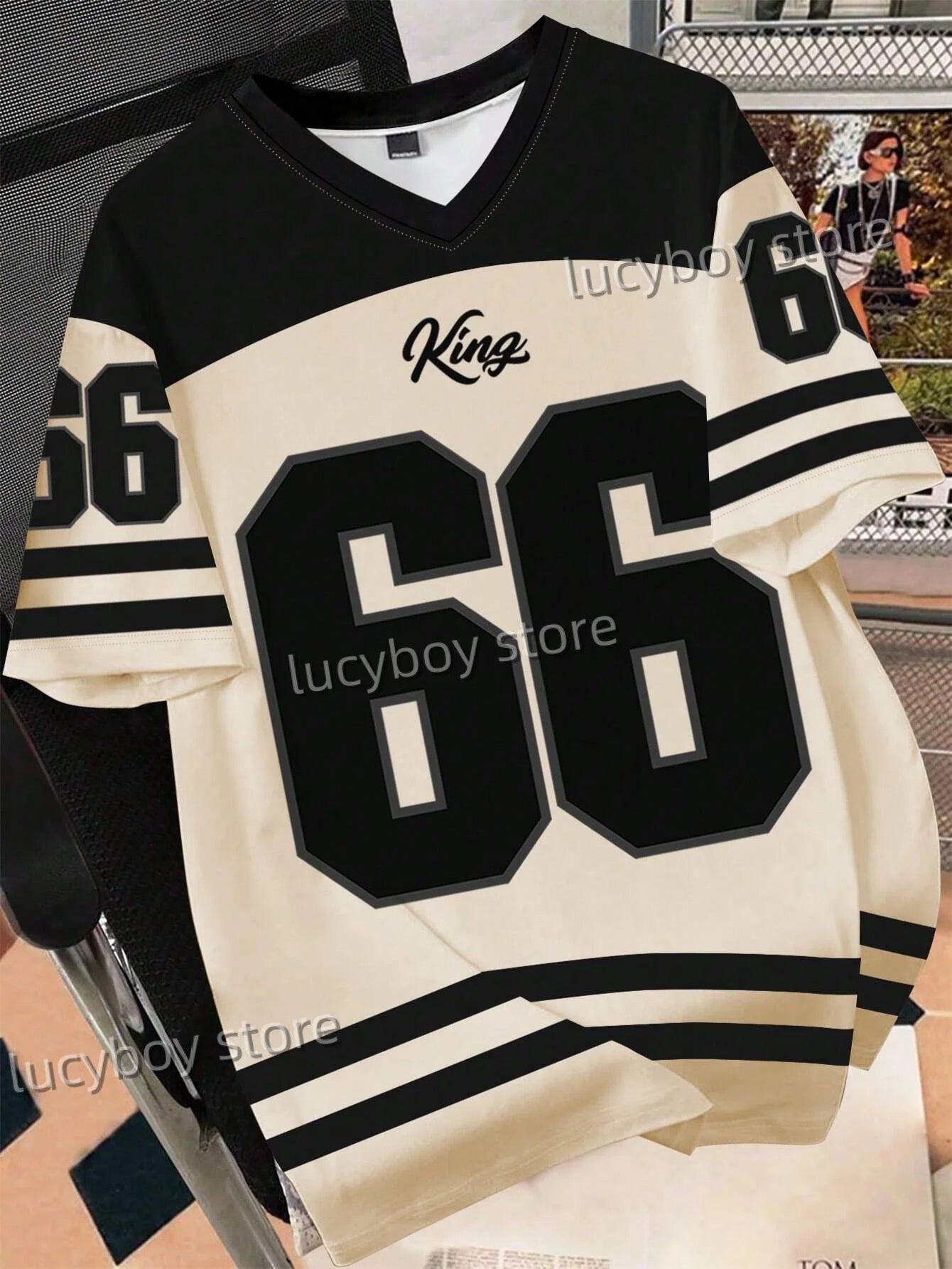 Men's 3D Numbers Printed Short Sleeve T Shirt Man V Neck Sportwear Brooklyn Racing Football Tee Vintage Casual Tops Men Clothes