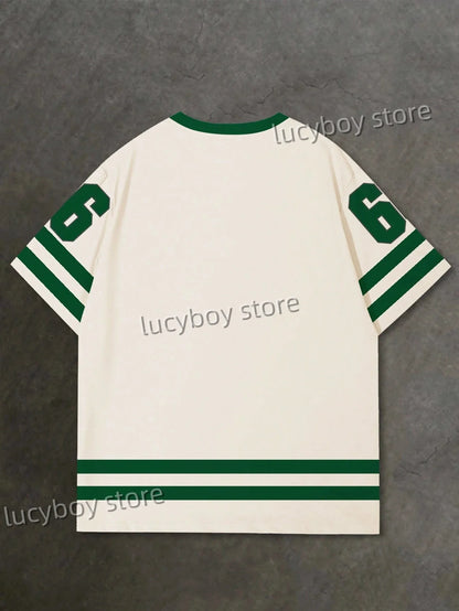 Men's 3D Numbers Printed Short Sleeve T Shirt Man V Neck Sportwear Brooklyn Racing Football Tee Vintage Casual Tops Men Clothes