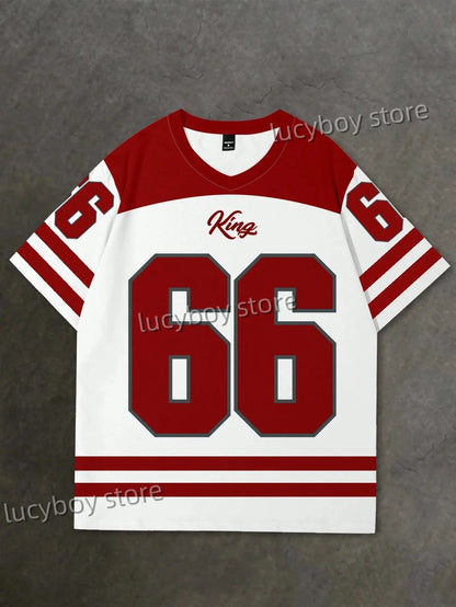 Men's 3D Numbers Printed Short Sleeve T Shirt Man V Neck Sportwear Brooklyn Racing Football Tee Vintage Casual Tops Men Clothes