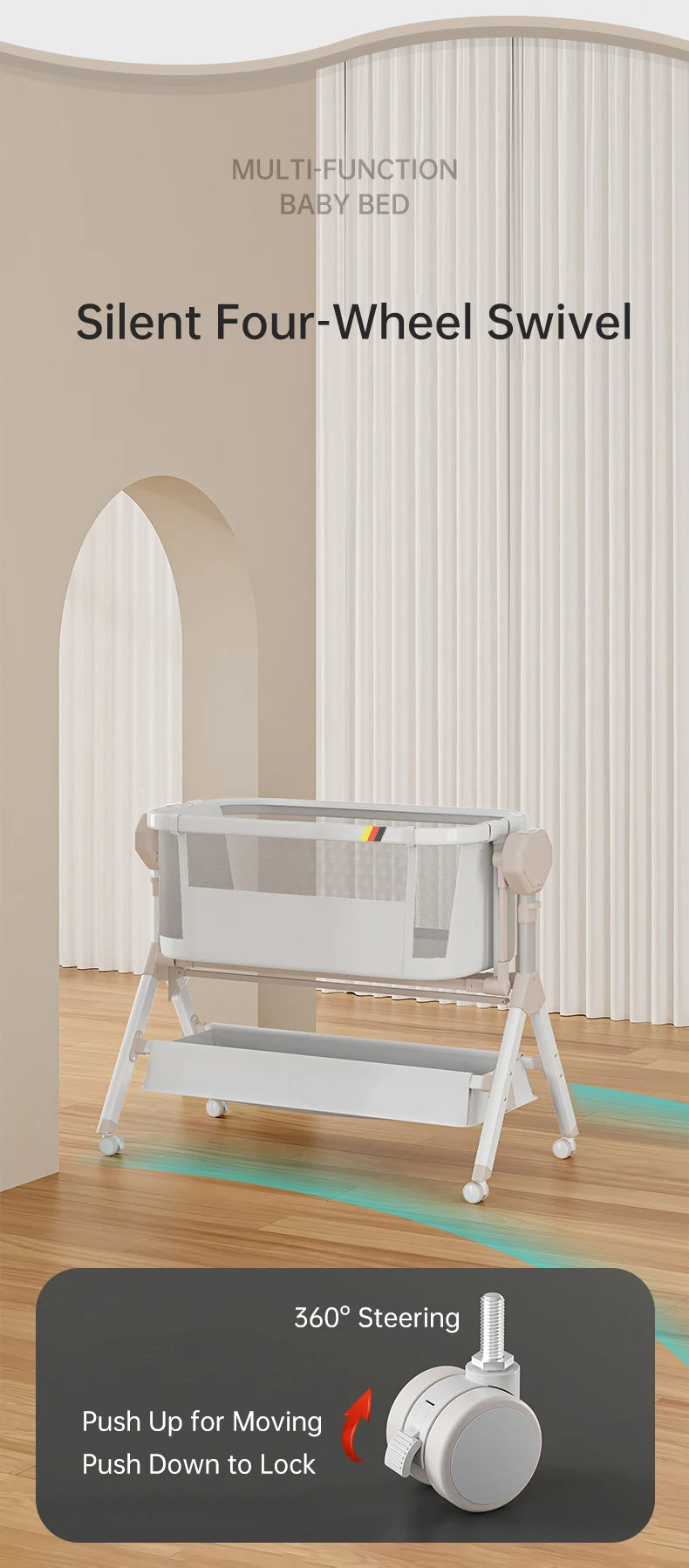 Rocking Baby Bassinet, Baby Cribs, Newborn Co-Sleeper, Infant Beside Sleeper, Unisex Baby Bed Cribs, Portable Travel Crib,Cradle