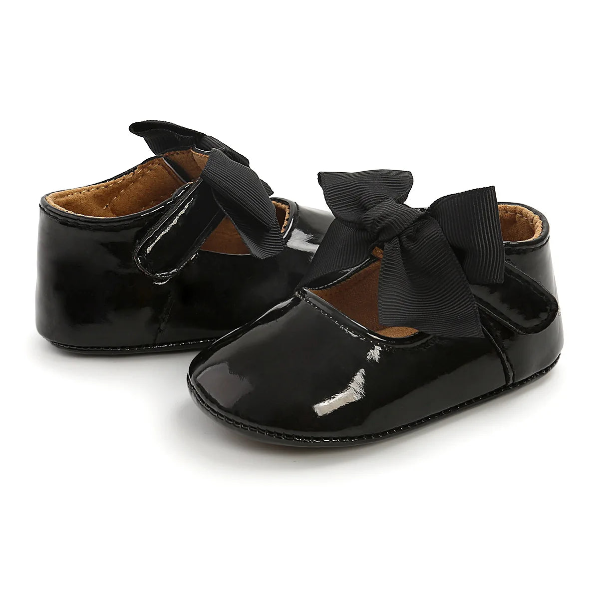 Newborn Baby Shoes Baby Boy Girl Shoes Girl Classic Bowknot Rubber Sole Anti-slip PU Dress Shoes First Walker Toddler Crib Shoes