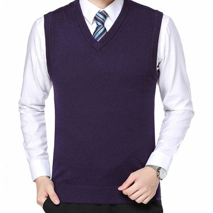 HOT SALES! Men Casual Winter Solid Color V Neck Sleeveless Knitted Woolen Plus Size Vest Knitted Woolen Vest Men Suit Vest