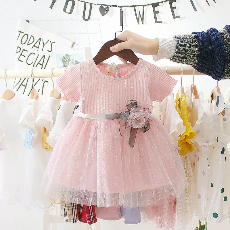 New Baby Girl Dress Summer Newborn Baby Clothes Patchwork Princess Mesh Dress For Girl 1 Year Birthday Infant Baptism Clothing