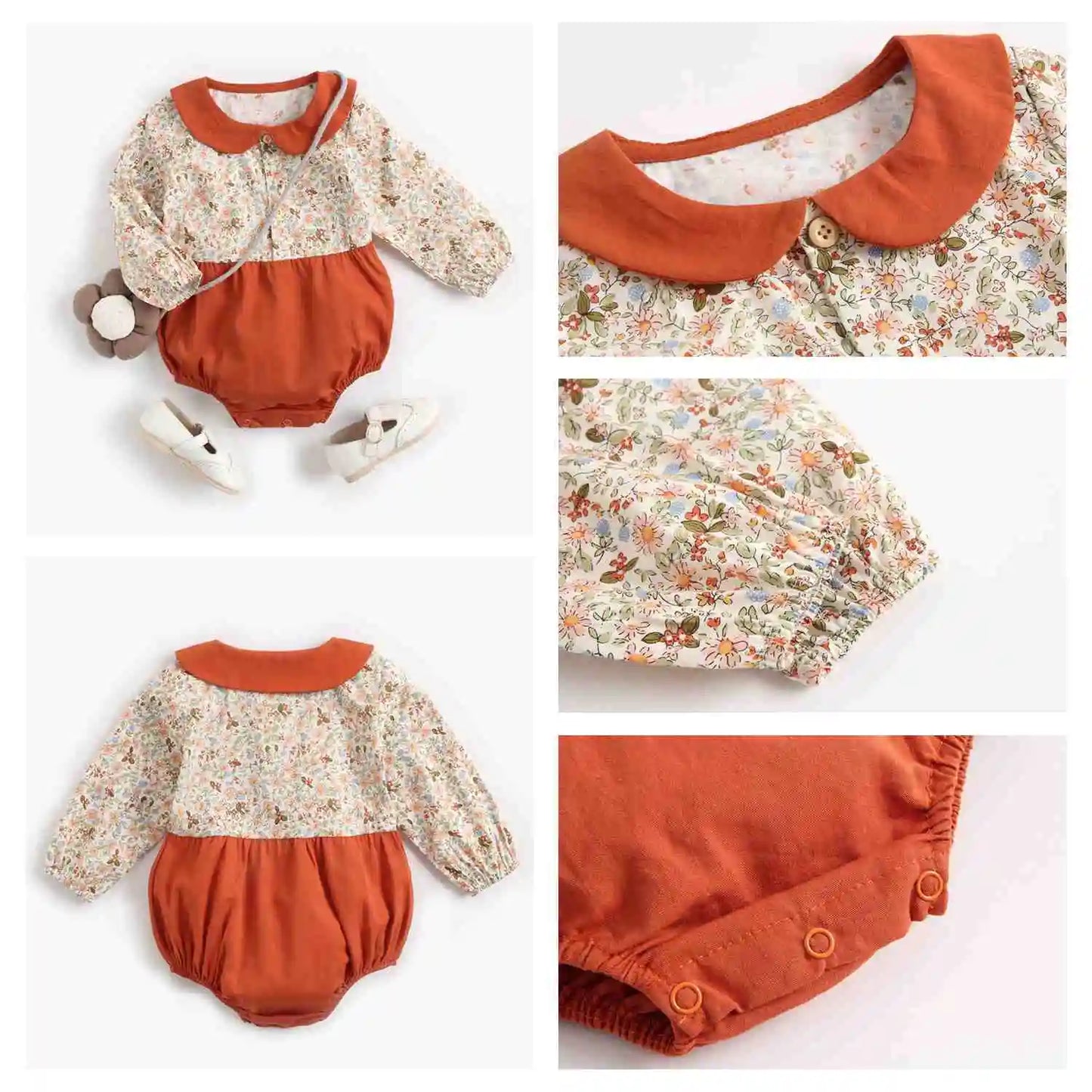 Sanlutoz Cute Baby Girls Bodysuits Long Sleeve Flower Cotton Autumn Infants Clothing Onesies Casual