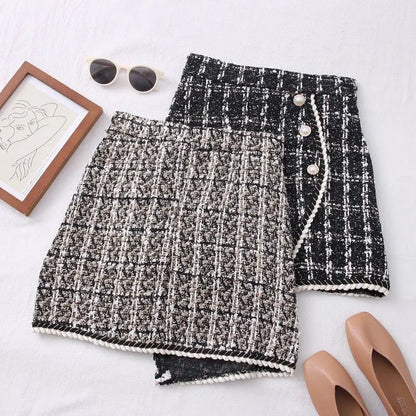 Tweed Skirts for Women Solid High Waist Slimming Skirts Autumn Spring 2026 Buttons Double Breasted Tweed Wool Mini Skirt