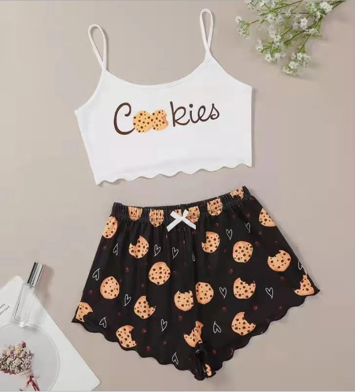 Hot Women's Sleepwear Cute Cartoon Print Short Set Pajamas for Women Pajama Set Sweet Short Sleeve V-Neck & Shorts Summer Pajama