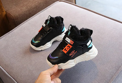 Autumn Winter Girl Children Sport Shoes Breathable Plush Warm Boys Sneakers Boots Soft Light WIth Fur Outdoor Kids Running Shoes