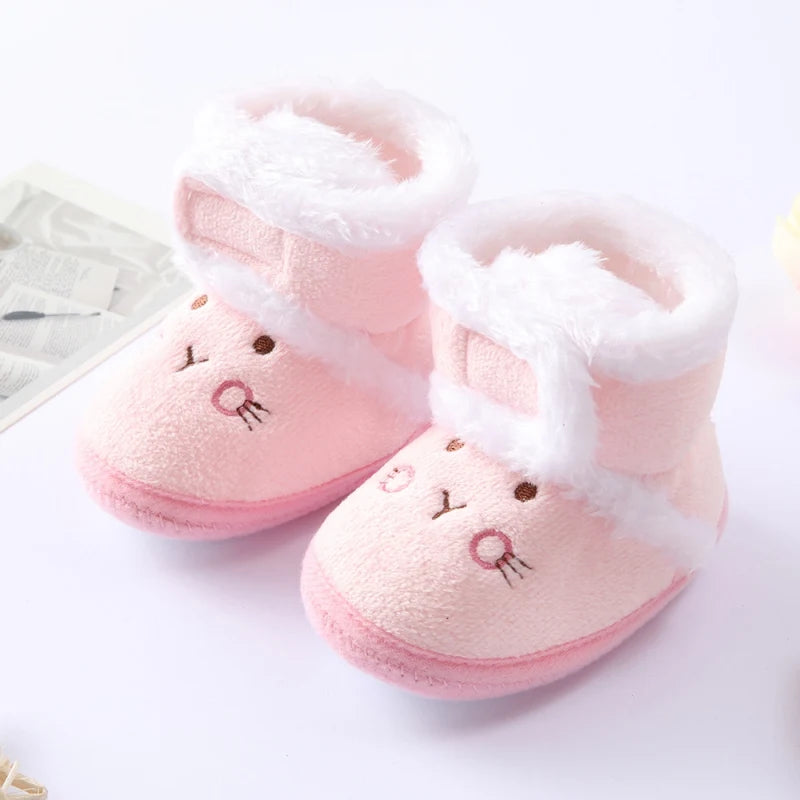 Winter Newborn Baby Girl Boy Polka Dot Cute Cartoon Cotton Shoes Soft Sole Plus Velvet Warm Boots Toddler Infant Walking Shoes