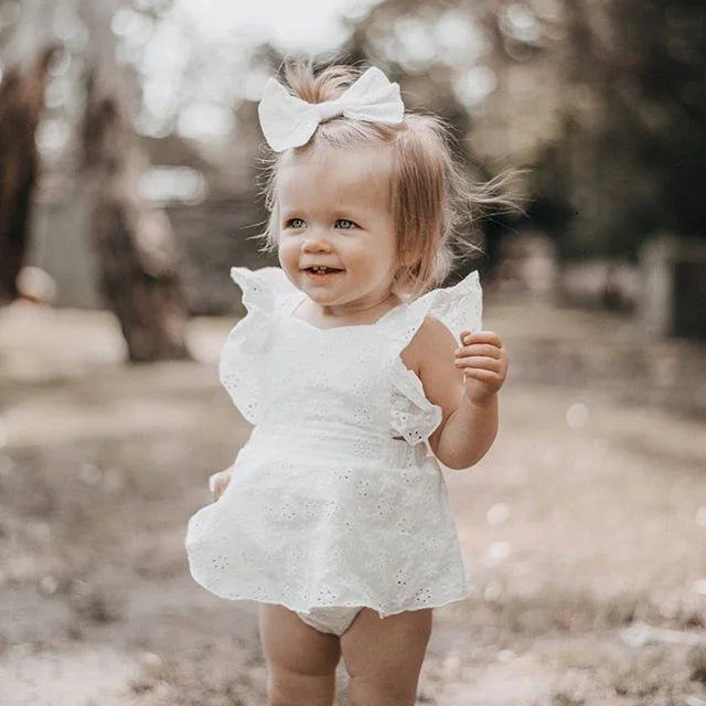 Newborn Infant Baby Girls Princess Short Sleeve Romper Dress Clothes Outfit 2025 Summer white girls mini dress