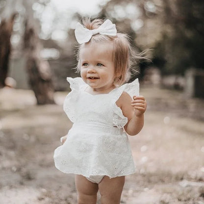 Newborn Infant Baby Girls Princess Short Sleeve Romper Dress Clothes Outfit 2025 Summer white girls mini dress