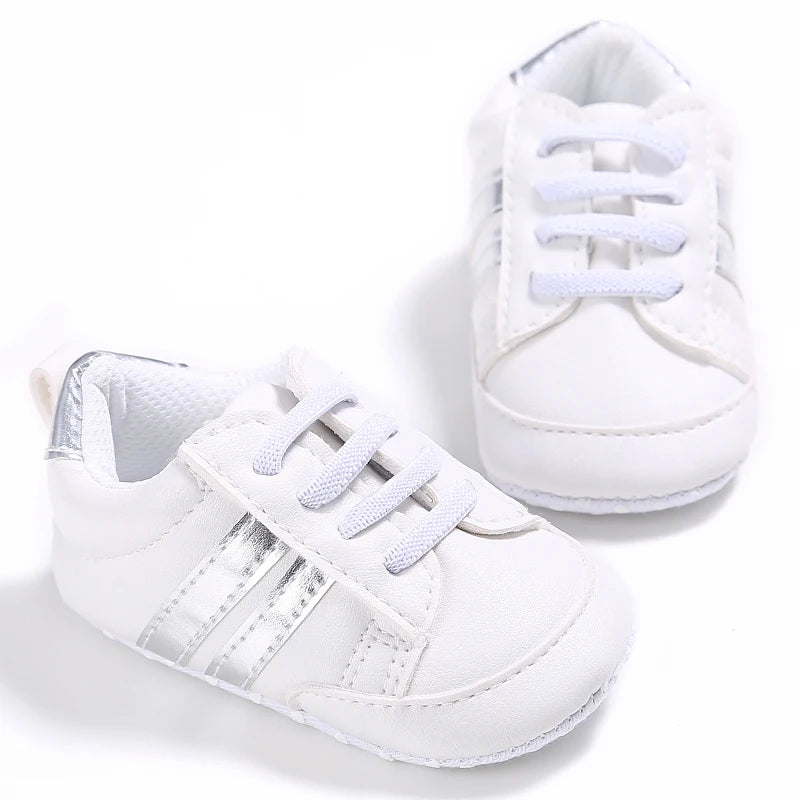 Cute 0-18M Spring Newborn Silver Baby Shoes Non Slip Cloth Bottom Girl Shoes Elegant Breathable Casual Baby First Walking Shoes
