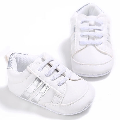 Cute 0-18M Spring Newborn Silver Baby Shoes Non Slip Cloth Bottom Girl Shoes Elegant Breathable Casual Baby First Walking Shoes
