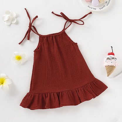 Summer Toddler Baby Girl Sleeveless Ruffles Dress Sarafan Kids Cotton Linen Muslin Slip Dresses Clothing