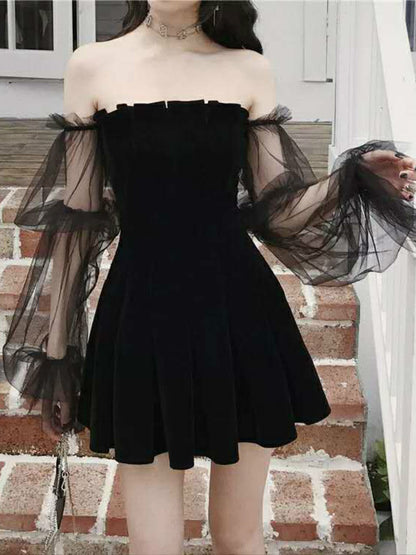 New 2026 Black Retro Dress Women Lace Chiffon Mini Dress Female High Street Sexy Korean Fashion Dress Women Club Dress