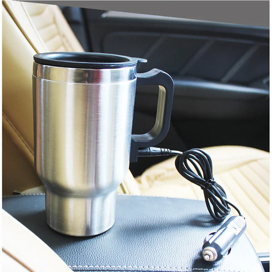 Heated Travel Mug Car Heating Cup 500ml Stainless Steel 12V Travel Electric Coffee Tea Cup Insulated Heated Thermos Mug