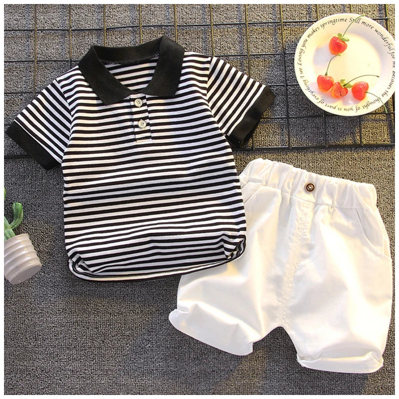 Summer Short Sleeve Clothes Baby Clothing Sets Kids Striped Polo-shirt + Shorts Outfits Toddler Infant Boys Casual Wear