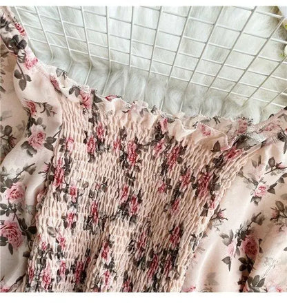 Blouse Women Autumn Retro Sexy Square-Neck Chiffon Shirt Long Sleeve Women's High Waist Short Blusas Ropa De Mujer