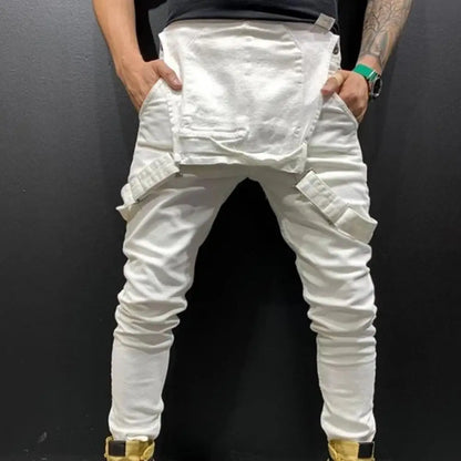 Summer New Men's Distressed Denim Carpenter Overalls Bib Jumpsuits Motos Biker Jean Long Harajuku Rompers Streetwear Plus Size