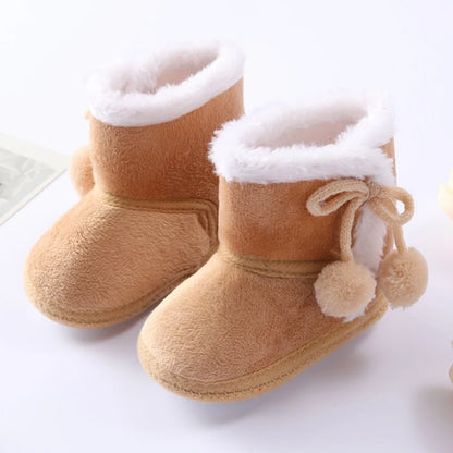 Winter Newborn Baby Girl Boy Polka Dot Cute Cartoon Cotton Shoes Soft Sole Plus Velvet Warm Boots Toddler Infant Walking Shoes