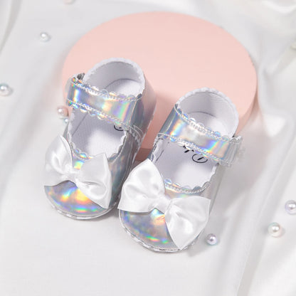 Newborn Baby Shoes Baby Boy Girl Shoes Girl Classic Bowknot Rubber Sole Anti-slip PU Dress Shoes First Walker Toddler Crib Shoes