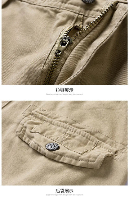 2026 Summer Men's Baggy Multi Pocket Military Cargo Shorts Male Cotton Khaki Men's Tactical Shorts Short Pants 30-38 No Belt