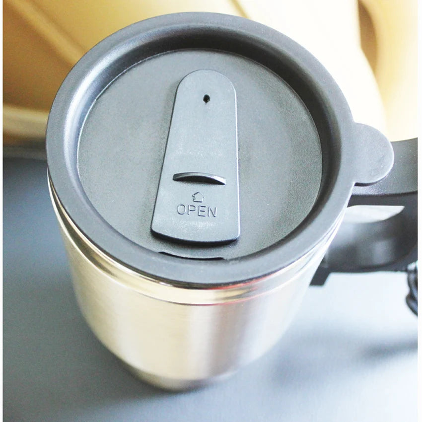 Heated Travel Mug Car Heating Cup 500ml Stainless Steel 12V Travel Electric Coffee Tea Cup Insulated Heated Thermos Mug