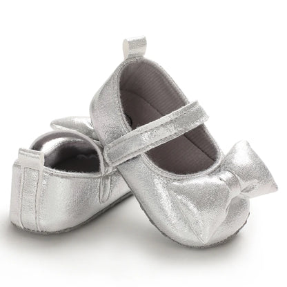Cute 0-18M Spring Newborn Silver Baby Shoes Non Slip Cloth Bottom Girl Shoes Elegant Breathable Casual Baby First Walking Shoes