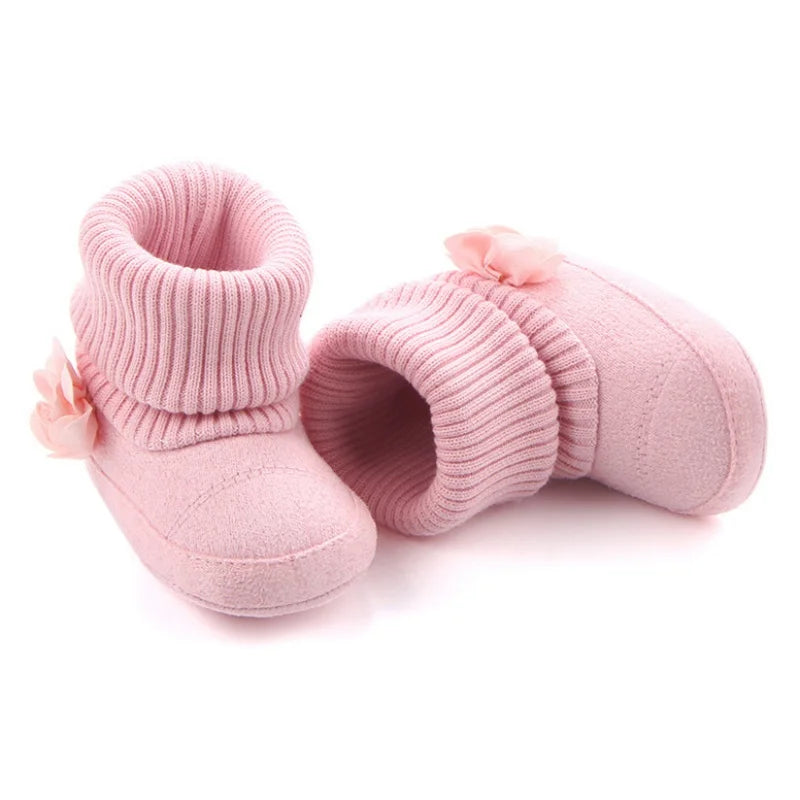 Cute Autumn Winter Children Baby born Warm Flower Boots Baby First Walk Shoes