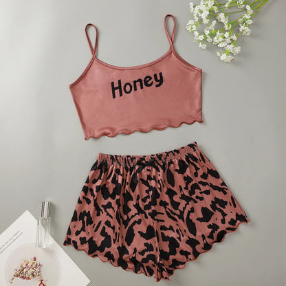 Hot Women's Sleepwear Cute Cartoon Print Short Set Pajamas for Women Pajama Set Sweet Short Sleeve V-Neck & Shorts Summer Pajama