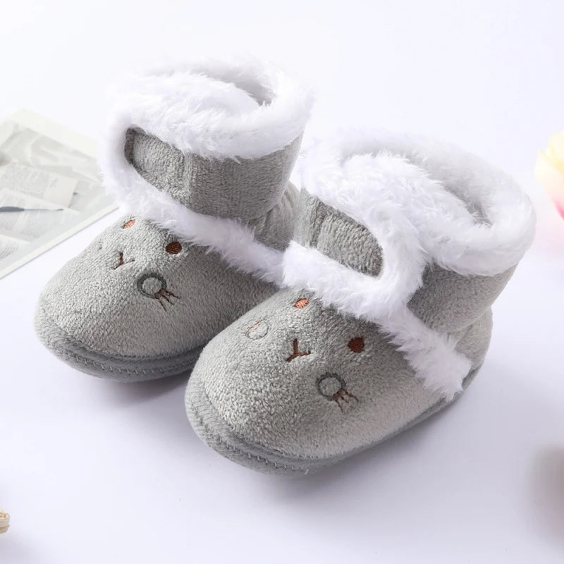 Winter Newborn Baby Girl Boy Polka Dot Cute Cartoon Cotton Shoes Soft Sole Plus Velvet Warm Boots Toddler Infant Walking Shoes