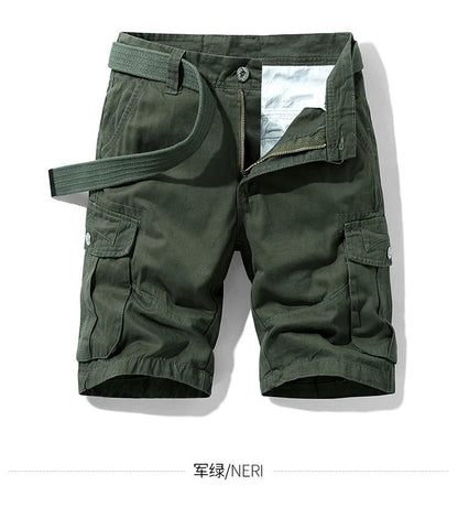 2026 Summer Men's Baggy Multi Pocket Military Cargo Shorts Male Cotton Khaki Men's Tactical Shorts Short Pants 30-38 No Belt