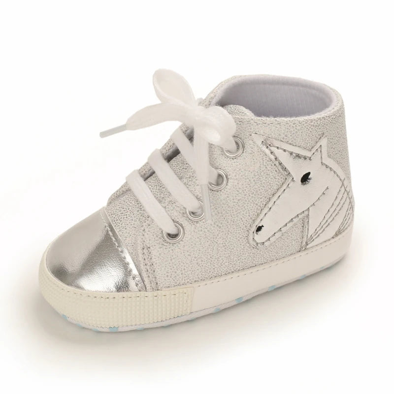 Cute 0-18M Spring Newborn Silver Baby Shoes Non Slip Cloth Bottom Girl Shoes Elegant Breathable Casual Baby First Walking Shoes
