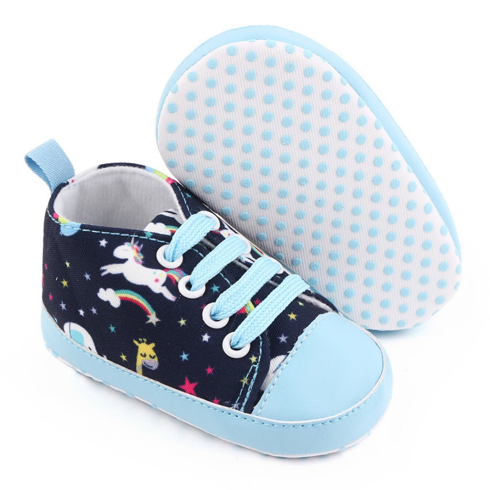 Baby Boys Girls  Soft-soled Toddler Infant First Walkers Cartoon Canvas Pattern Casual Sneaker Shoes Lace-up Shoe New Arrival