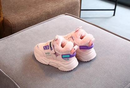 Autumn Winter Girl Children Sport Shoes Breathable Plush Warm Boys Sneakers Boots Soft Light WIth Fur Outdoor Kids Running Shoes