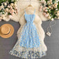 YuooMuoo Korean Fashion Daisy Flower Print Mesh Party Dress Summer Two Layers Spaghetti Strap Vacation Midi Dress Beach Vespids